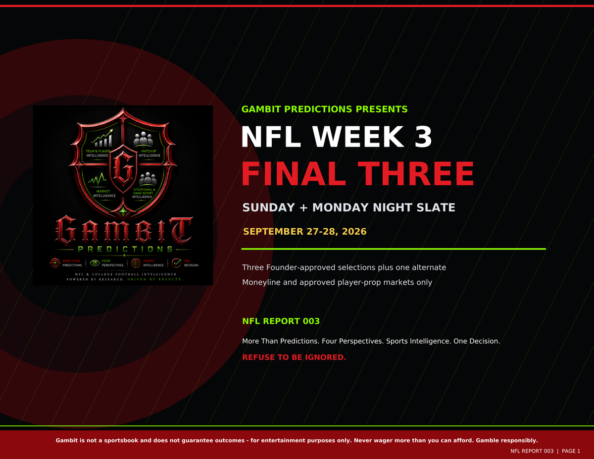 NFL Week 3 Final Three Gambit Predictions NFL Report 003 Cover