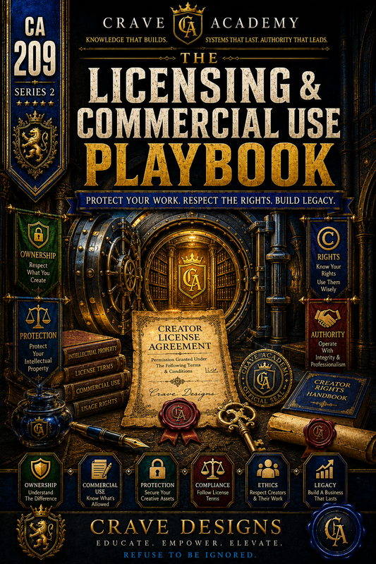 Cover image of Crave Designss CA-209 digital download: The Licensing & Commercial Use Playbook eBook.
